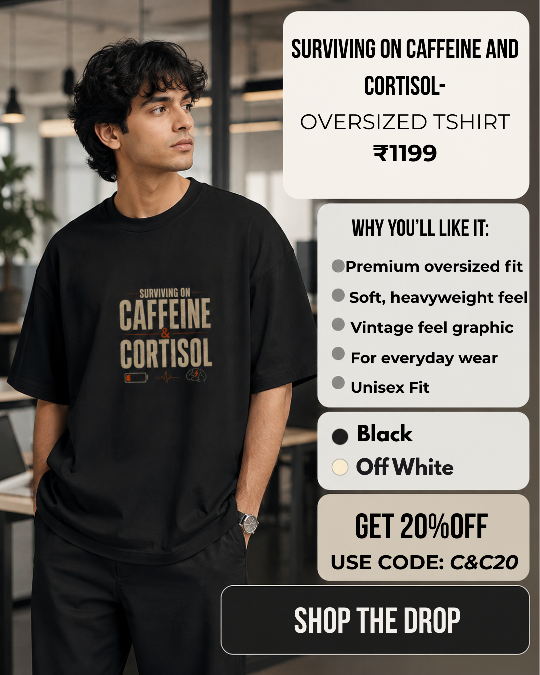 Surviving on Caffeine & Cortisol Oversized T-Shirt-Black