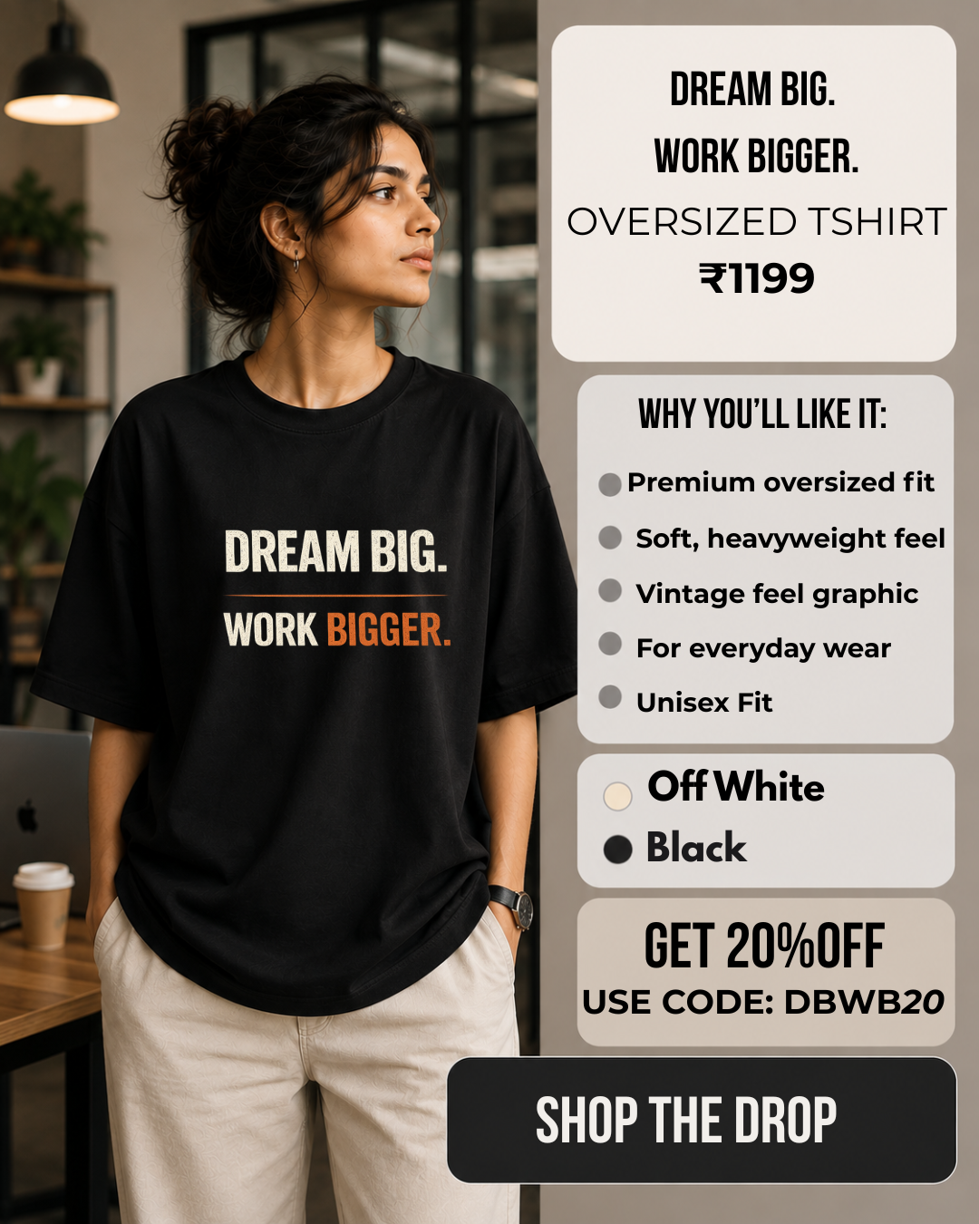 Dream Big. Work Bigger. Oversized T-Shirt Black