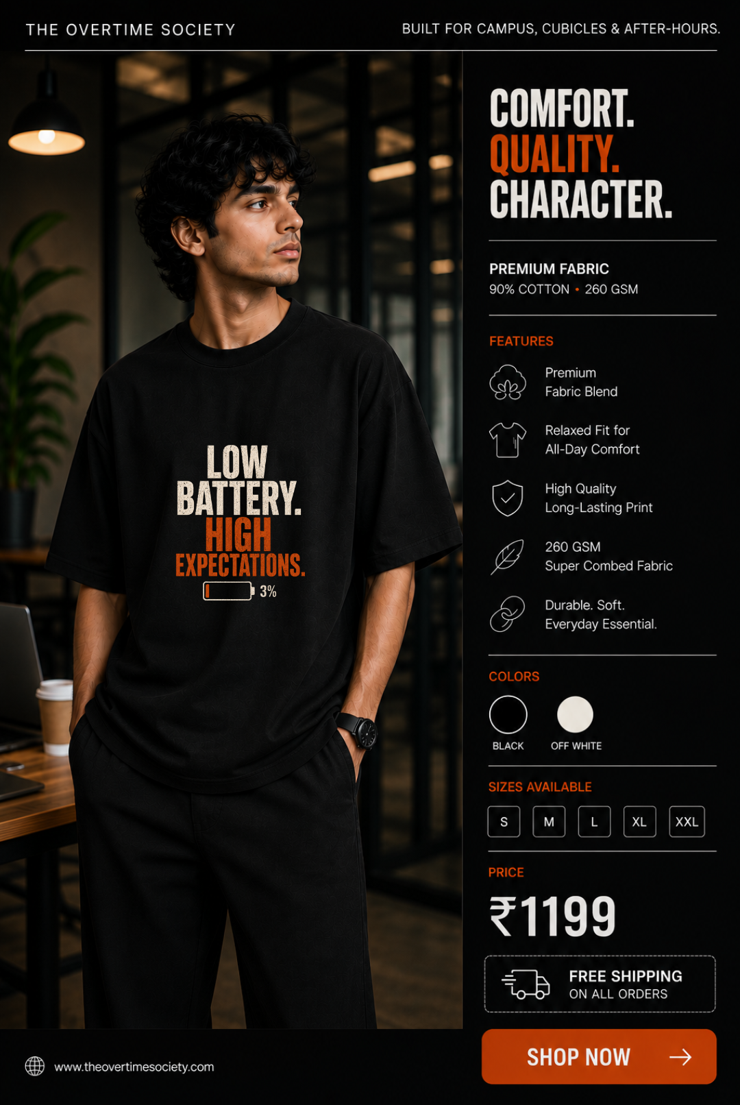 Low Battery. High Expectations Oversized T-Shirt Black